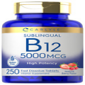 Vitamin B12 5000 mcg | 250 Fast Dissolve Tablets | Vegetarian | by Carlyle