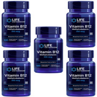 5PACK Life Extension Vitamin B12 Methylcobalamin 500 mcg 100 Vegetarian Lozenges