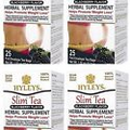 4 packs of Hyleys Slim Tea NO GMO Blackberry 100% Natural 25 t-bags, EXP 12/23