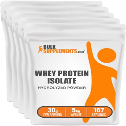 BULKSUPPLEMENTS.COM Hydrolyzed Whey Protein Isolate - Plain Protein Powder - Whey Protein Powder Unflavored - Whey Isolate - Whey Powder - Isolate Protein Powder (5 Kilograms - 11 lbs)