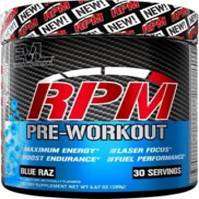 EVL RPM Energy Pre Workout Energy Drink Powder Blue Raz 30 Servings