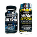 2-PACK Muscletech TEST HD Test Booster + OMEGA 4X, SX-7 Black Onyx COMBO
