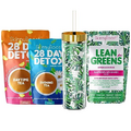 Skinny Boost Tea Kit-1 Daytime Tea (28 Bags) 1 Evening Detox Tea (14 Bags), Lean Greens Plus Superfood Powder, Palm Tumbler, Non GMO, Vegan, All Natural Detox and Cleanse