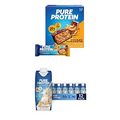 Protein on the Go Bundle: Pure Protein Bars, Chocolate Peanut Butter, 1.76oz, 12 Count + Pure Protein Vanilla Protein Shake, 11oz Bottles, 12 Pack