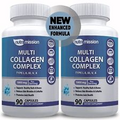 Multi Collagen Peptides 1800 mg-Types I,II,III,V,X Anti-Aging Pills, 2-Pack