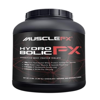 MUSCLE FX Hydrobolic FX Pure Hydrolyzed Whey Protein Isolate Powder - Lean Muscle & Speedy Recovery 26g of Protein, 5g of Glutamine & 6g of BCAA (Chocolate, 5 LB)