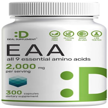 Essential Amino Acids (EAA) 2000mg Per Serving, 300 Capsules – Unflavored - 9 in 1, All BCAAs (Branched-Chain Aminos) – Lean Muscle Support & Natural Pre Workout Supplement