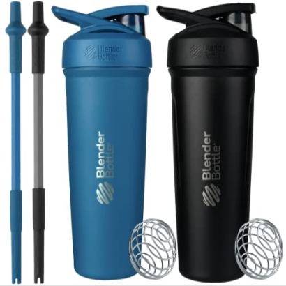 BlenderBottle Strada Shaker Cups with Silicone Straws, (2 24-Ounce Bottles and 2 Straws)