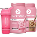 Flat Tummy Meal Replacement Shake Bundle with Chocolate & Strawberry Flavors & Protein Shaker Bottle, Plant-Based Protein Powder for Women - Vegan, Gluten-Free, Dairy-Free