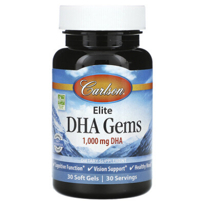 Carlson, Elite DHA Gems, 1,000 mg, 30 Soft Gels
