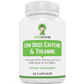 VitaMonk Low Dose Caffeine and Theanine - No Jitters, No Crash- Microdose of Caffeine L Theanine Pills with Caffeine Theanine and Theobromine - 25mg of Caffeine, Caffeine Pills L Theanine - 60 Caps