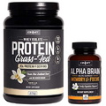 ONNIT Nootropic + Sports Nutrition Stack - Alpha Brain (90ct) + Grass Fed Whey Protein (Vanilla)