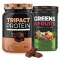 Nutrology Tripact Protein and Greens & Fruit Bundle - Premium Nutrition Shake - Non-GMO Grass Fed Whey Protein, Naturally Sourced Fruits, Vegetables, Greens - Chocolate