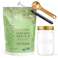 Truvani Vegan Matcha Protein Powder with Jar, Frother & Scoop Bundle - 20g of Organic Plant Based Protein Powder - Includes Glass Jar, Portable Mini Electric Whisk & Durable Protein Powder Scoop