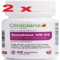 2 x Clinicians Sunshine Vitamin D3 1000iu with Vitamin K2 Sublingual Tablets 60