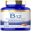 B12 Vitamin 2000mcg | 240 Dissolvable Tablets | Strawberry Flavor | by Carlyle