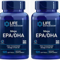 MEGA EPA/DHA OMEGA 3 FISH OIL 240 Softgels  2 Bottles LIFE EXTENSION