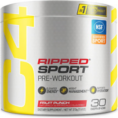 C4 Ripped Sport Pre Workout Powder Fruit Punch - NSF Certified for Sport + Suga