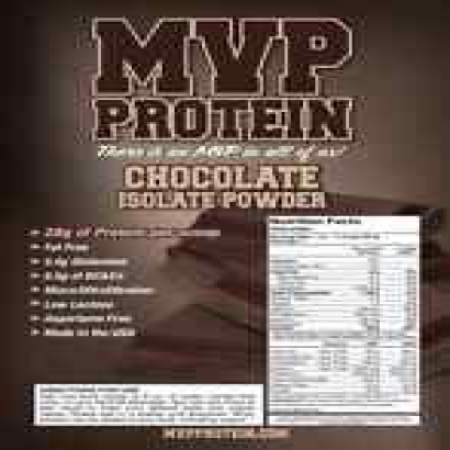 "MVP PROTEIN" "CHOCOLATE" WHEY ISOLATE PROTEIN POWDER- 1 Lb. (14 Servings)
