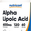 Nutricost Alpha Lipoic Acid 600mg Per Serving 120 Caps 60 Servings