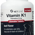 Vet One Vitamin K1 Chewable Tablets, Phytonadione 25mg, 50 Beef Flavor Tablets