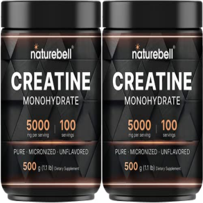 NatureBell 2 Pack Creatine Monohydrate Powder 500 Grams, 5000mg Per Serving, Pure Unflavored Creatine Powder - Micronized - Pre Workout | Keto | Vegan | Dissolves Easy | Filler Free