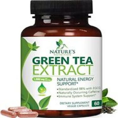 Green Tea Extract Capsules 1000mg, Natural Energy Occurring Caffeine 60 Capsules
