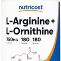 Nutricost L-Arginine L-Ornithine 750mg; 180 Capsules