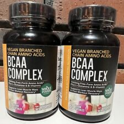BCAA Complex Whole Foods 1000mg 60 Capsules L Glutamine Exp 05/24 Muscle Mass
