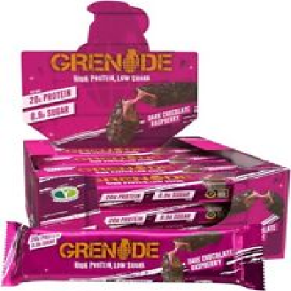 Grenade High Protein, Low Sugar Bar - Dark Chocolate Raspberry, 12 x 60 g