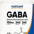 Nutricost GABA (Gamma Aminobutyric Acid) 750mg 240 Capsules 240 Servings
