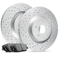 R1 Concepts Carbon Series Rear Brake Rotors Drilled and Slotted with Ceramic Pads and Hardware Kit 1PC.63106.42