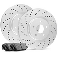 R1 Concepts Carbon Rear Brake Rotors Drilled with Ceramic Pads and Hardware Kit 1PX.63144.42
