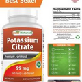 Potassium Citrate Tablets - 99mg - 500 - Lab Tested - Made in USA - Gluten Free