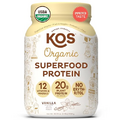 KOS Vegan Protein Powder Erythritol Free, Vanilla USDA Organic - Pea Protein Blend, Plant Based Superfood Rich in Vitamins & Minerals - Keto, Dairy Free - Meal Replacement for Women & Men, 28 Servings