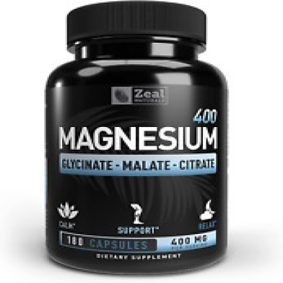 Premium Chelated Magnesium Glycinate, Malate, Citrate (400Mg | 180 Capsules | 3
