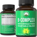 Raw Whole Food Vegan B Complex Supplement. Best B-Complex with Vitamin B1 B2 B