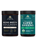Ancient Nutrition Bone Broth Protein Powder, Pure, 20 Servings + Organic Supergreens Powder, Greens Flavor, 25 Servings