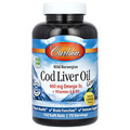 Carlson Labs Cod Liver Oil Gems Natural Lemon 460 mg 150 Soft Gels Gluten-Free,