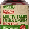 DEVA Tiny Tablets Vegan Multivitamins for Women & Men, Multivitamin Iron Free,