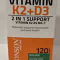 Bronson Vitamin K2 MK7 D3 Capsules - 120 Count - Ex: 3/24