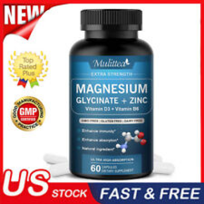 Magnesium Glycinate 500MG Vitamins D3 B6 Improved Sleep Stress & Anxiety Relief