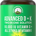 Peak Performance Advanced Vitamin D 10000 IU with All 3 Types of Vitamin K Capsu