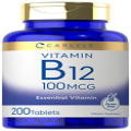 Vitamin B12 100mcg | 200 Tablets | Non-GMO, Gluten Free | Vegan | by Carlyle