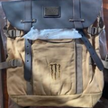 New Java Monster Energy Tan Cotton Canvas Brown Leather Shoulder Bag Backpack