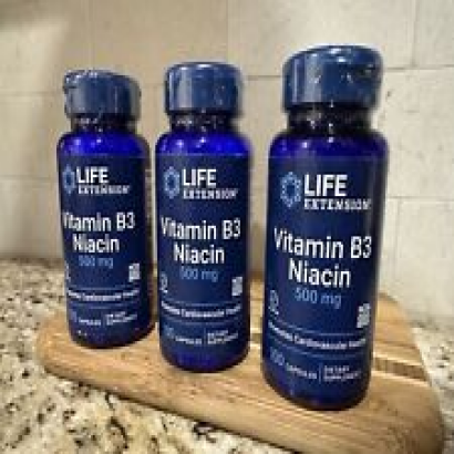 Life Extension Vitamin B3 Niacin 500 Mg LOT 3x100 Capsules Cardiovascular Health