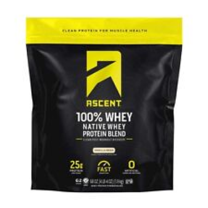 Ascent 100% Whey Native Whey Protein Blend, 4.25 Lbs 62 Servings Vanilla Bean