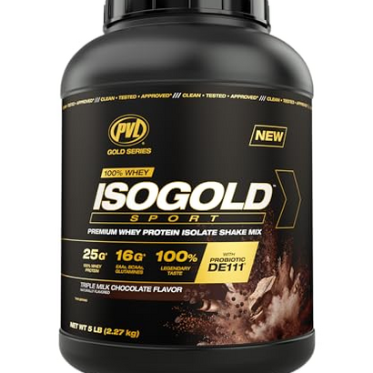 PVL Gold Series - 100% Whey ISOGOLD Sport - Premium Whey Protein Isolate Shake Mix - 5 LB - Triple Chocolate