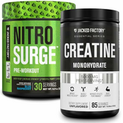 Nitrosurge Pre-Workout & Creatine Monohydrate - Pre Workout Powder With Creatine for Muscle Growth, Increased Strength, Endless Energy, Intense Pumps - Blue Raspberry Preworkout & Unflavored Creatine