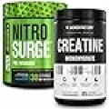 Nitrosurge Pre-Workout & Creatine Monohydrate - Pre Workout Powder With Creatine for Muscle Growth, Increased Strength, Endless Energy, Intense Pumps - Blue Raspberry Preworkout & Unflavored Creatine